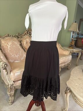 Ann Taylor Black A-Line Skirt with Eyelet Hem